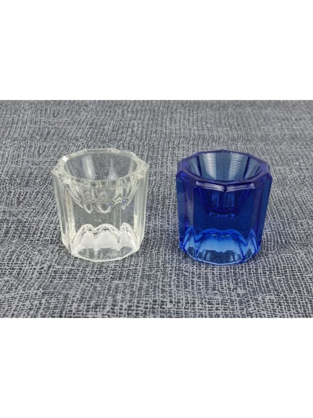 Cobalt Blue & Clear Octagonal Pressed Glass Dappen Dish Medical & Dental
